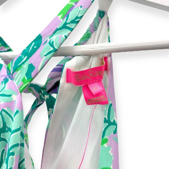 Lilly Pulitzer Rori Halter Top Tie Back in Purple Iris On The Chase Size XS - Picture 9 of 10